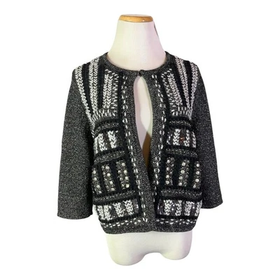 Cárdigan Chico's Talla 1 (M) Geneva Glitz Adornado Negro Plata Foto 1 de 4