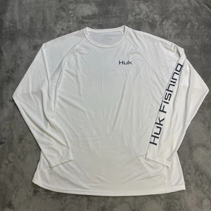 Camicia da Pesca Huk Uomo XXL Bandiera Basso Manica Lunga 2XL UPF Bianca Manica Lunga Macchia - Foto 1 di 10