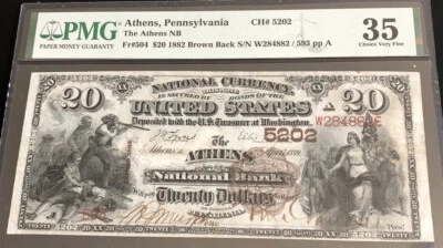 1882-$20BB-the ATHENS NB, PA-in PMG-35 holder. A scarce & the only $20BB known. - Image 1 of 4