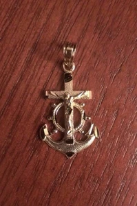 10K YELLOW GOLD MARINER'S ANCHOR CROSS CRUCIFIX CHARM PENDANT - 1.2" INCH LENGTH - Picture 1 of 4