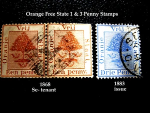 3x Orange Free State postage Stamps 1878 se-tenant & 1883 used - Picture 1 of 7