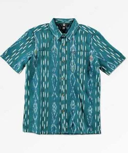 NEW BOYS M VOLCOM SLOGAN BLUE BUTTON UP SKATE SHIRT - Picture 1 of 2