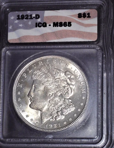 1921-D  Morgan Silver Dollar,  MS65. ICG, Gem Grade And Issue Free !! Cover