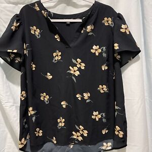 Hilary Radley Blouse Black Floral Short Sleeve~ Plus Size XXL
