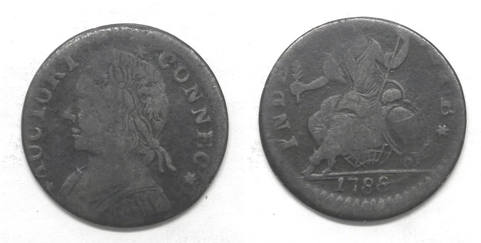 Centavo colonial Connecticut X6047 1788, busto enviado por correo a la izquierda, en muy buen estado Foto 1 de 1