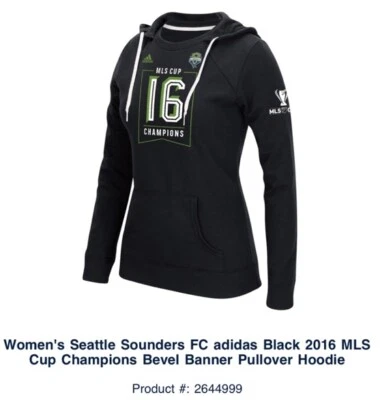 Women M Seattle Sounders FC adidas Black 2016 MLS Cup Champions Pullover Hoodie - Image 1 of 4
