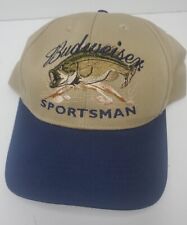 Vintage Budweiser Bass Sportsman Bass Fishing Hat Cap Snapback Tan Blue  [NEW]