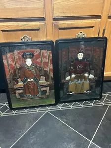 Pair of fabulous vintage Chinese reverse paintings on glass, EXCELLENT COND. - Picture 1 of 5