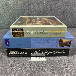 500-1000 Piece Jig-Saw Puzzle Lot 3 Various Puzzles New & Used Thomas Kinkade...