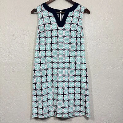 Talbots Linen Blend Shift Dress 4 Petite Geometric Easter Beach Vacation Resort - Image 1 of 4