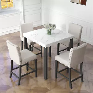 5 PCS Dining Set Dining Table and 4 Chairs Kitchen Breakfast Furniture - Picture 1 of 48
