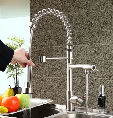 Brushed Nickel Kitchen Sink Pull Out Swivel Spout Mixer Taps Faucet Deck Mounted - Image 1 of 4