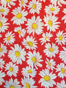 1960's Red White Yellow Daisies Cotton Fabric 45" wide x 36" 1 Yard Vibrant - Picture 1 of 2