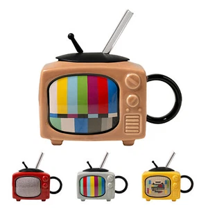 1pc Retro TV Ceramic Mug 450ml Tea Mug Television Shape with Lid and Straw - Picture 1 of 16