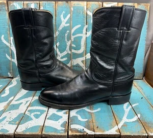 VTG Justin 1993 Black Leather Ropers 3133 Western Cowboy Boots Sz 8.5D USA Made - Picture 1 of 10