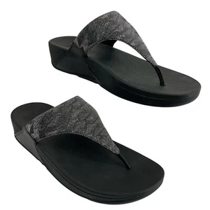 FitFlop Shoes Womens US Size 10 Black Sandals Shimma Glitter Toe-Post Nwt - Picture 1 of 13
