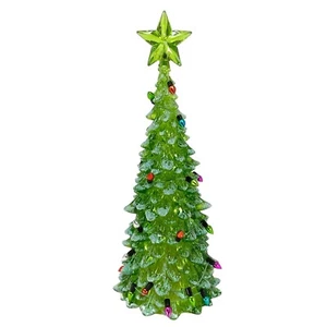 Holiday Battery Operated Lighted Mini Green Christmas Tree Figurine 8 Inch - Picture 1 of 7