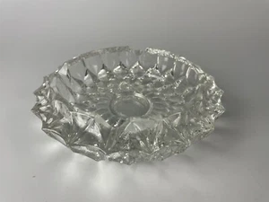 Vintage Mid Century MCM Round Crystal Clear Diamond Cut Glass Ashtray - Picture 1 of 3