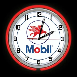Letrero Mobil de Gas y Aceite 19" Doble Rojo Neón Reloj Hombre Cueva Garaje Tienda Estación - Imagen 1 de 2