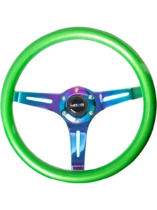 NRG Classic Wood Grain Steering Wheel 350mm Green Pearl/Flake Pain (ST-015MC-GN) - Picture 1 of 12
