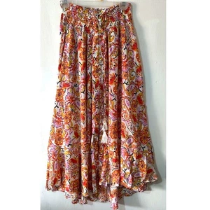 Nicole Miller Floral Pisley Boho Maxi Skirt Pull On Rayon Shell Buttons Size S - Picture 1 of 5