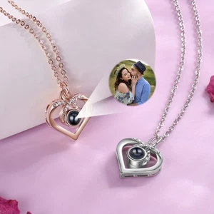 Unique Photo Projection Necklace Heart Hidden Pictures Pendant Soulmate Jewelry - Picture 1 of 10
