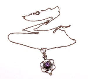 Vintage pendant necklace 925 sterling silver purple stone center 46cm decorative - Picture 1 of 15