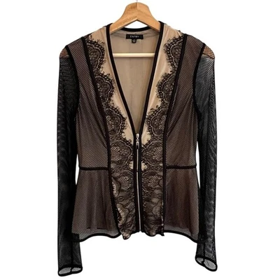 Womens Black Lace Mesh Full Zip Jacket Top Size M Whimsigoth Gothic Romance - Image 1 of 4