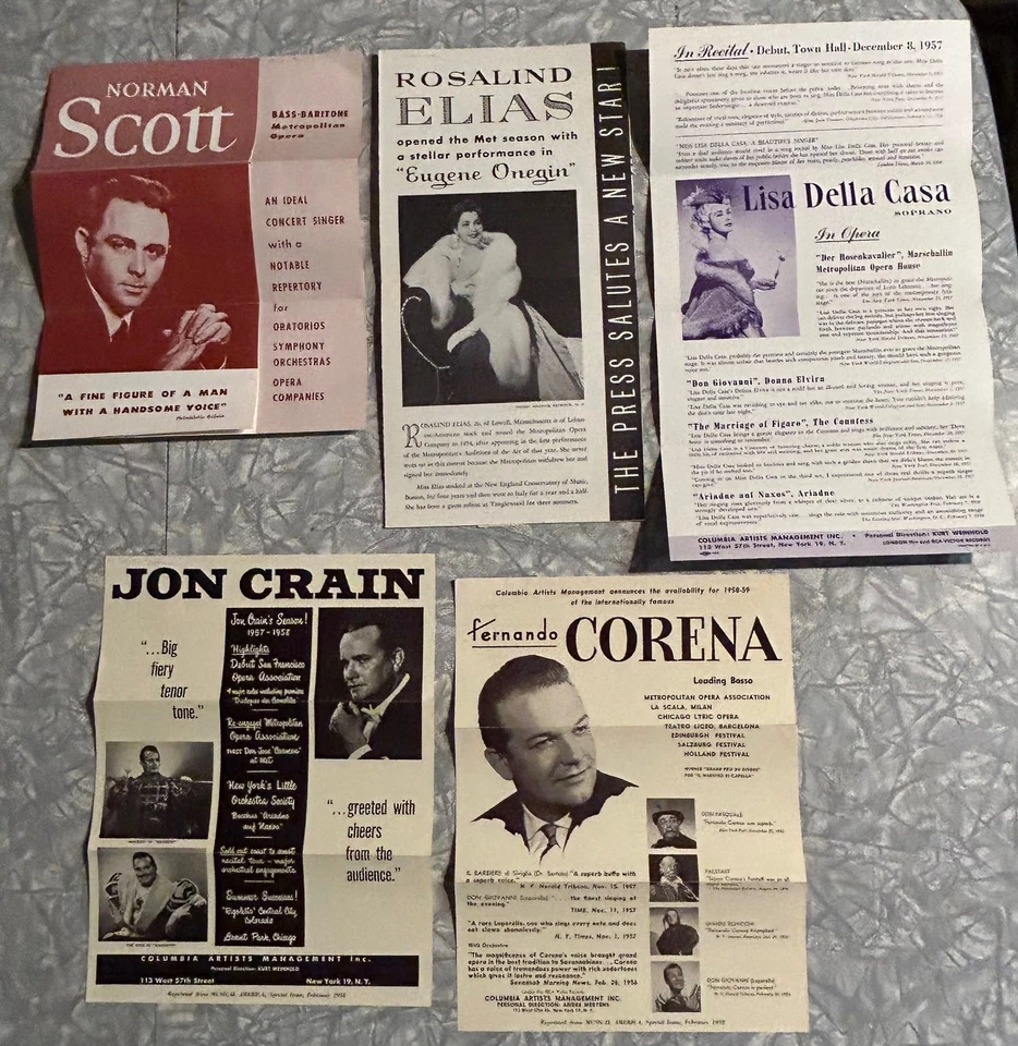 5 1950'S-1960'S OPERA HANDBILLS HERALDS METROPOLITAN VARIOUS ARTISTS FROM ESTATE - Image 1 of 1
