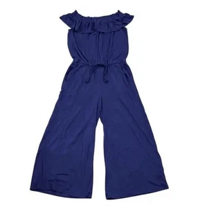 Ralph Lauren Jumpsuit Womens Medium Blue LRL Off Shoulder Wide Leg Crop NEW - Picture 1 of 9