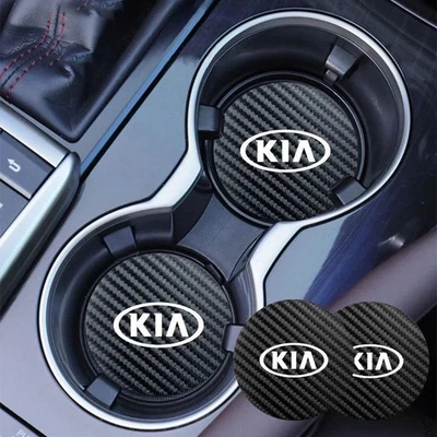 2PCS Car Accessories Water Cup Holder Pad Mat Trim Coaster Carbon Fiber For Kia - Image 1 of 3
