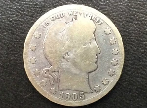 Cuarto de plata de barbero 1905-S EE. UU. Moneda A3079 - Imagen 1 de 5