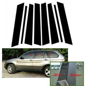 Per BMW X5 E53 00-06 8 Pezzi Finestra Pali Colonna Rivestimento Nero Lucido - Foto 1 di 11