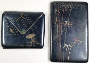 Lot of 2 Japanese Komai Otojiro style Damascene Inlays Cigarette Cases ca. 1900 - Picture 1 of 24