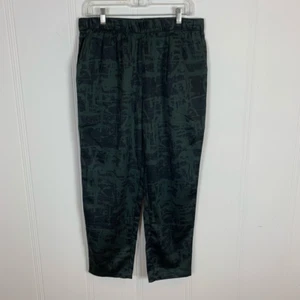 Pantalones al tobillo para mujer H By Halston verde azul bolsillos abstractos cintura elástica 12 nuevos - Imagen 1 de 8