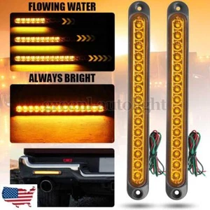 2X LED Flowing Amber Brake Turn Signal Stop Tail Light Bar Strip Truck Trailer - Bild 1 von 9