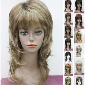 Long Soft Fluffy Layered Shag Good Volume Brown Grey Silver Full Synthetic Wigs