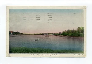 Postal de Pocasset, Bourne MA Mass 1935, gente navegando en el río Barlow - Imagen 1 de 3