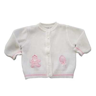 Suéter bordado branco Class Club infantil meninas 3-6 meses botão para baixo  - Imagem 1 de 4