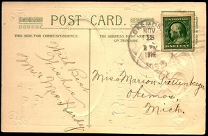 1912 Okemos Michigan Crisp Cancel Card - L36296 - Picture 1 of 2