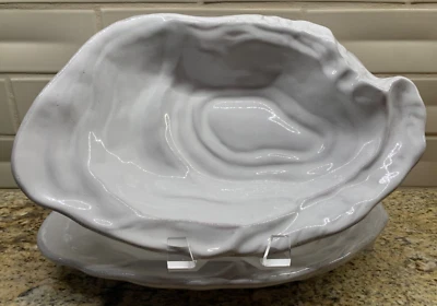 DOS (2) cuencos Beatriz Ball en forma de ostra de 14" de gres cerámico blanco Portugal Foto 1 de 4