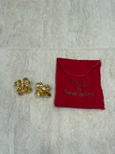 KJL Vintage Kenneth Jay Lane Clip-On Ohrringe strukturiert goldfarben Band Schleife quer - Bild 1 von 4