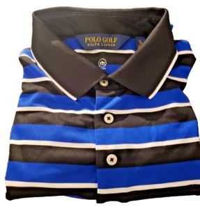 Polo Golf Shirt Ralph Lauren PGA Blue Black Striped Short Sleeve Performance XL - Picture 1 of 8