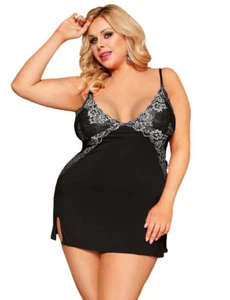 Black Nightdress Sleepwear with G String Plus Size XL-2XL NWT - Picture 1 of 15