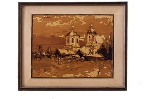 Iglesia paisaje pared arte cuadro decoración del hogar madera chapa marquetería incrustación - Imagen 1 de 11