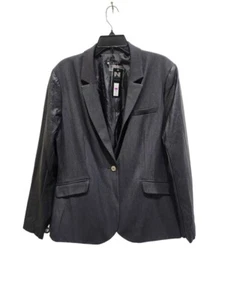 Black Label by Nygard Blazer Women's sz XL Black Faux Leather Sleeve One Button - Bild 1 von 15