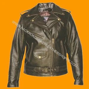Ladies Women Retro Brown Old School Vintage Leather Motorcycle Biker Jacket Coat - Picture 1 of 2