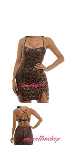 City Studio Juniors Size 3 / 4 Criss Cross Strap Copper Sequin Prom Dress NWT - Picture 1 of 13