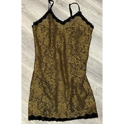 Top Cami Morgan Taylor Intimates Dorado Floral Encaje Borde Negro Talla S Foto 1 de 4