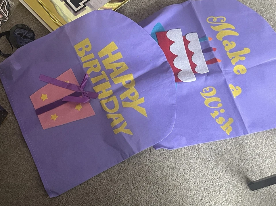 Lote de 2 fundas de silla de cumpleaños funda de asiento de cumpleaños aula púrpura extraíble deseo Foto 1 de 1